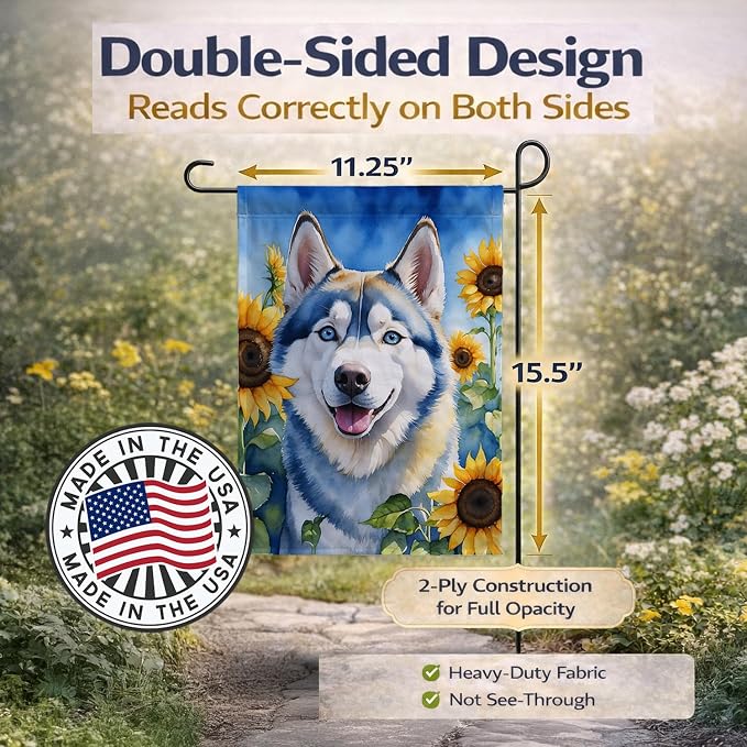 Caroline's Treasures DAC6163GF Siberian Husky in Sunflowers Garden Flag Mailbox Flag Decorative Yard Flag Banner Outside Patio Artwork Yard Flower Beds, Garden Size, Multicolor