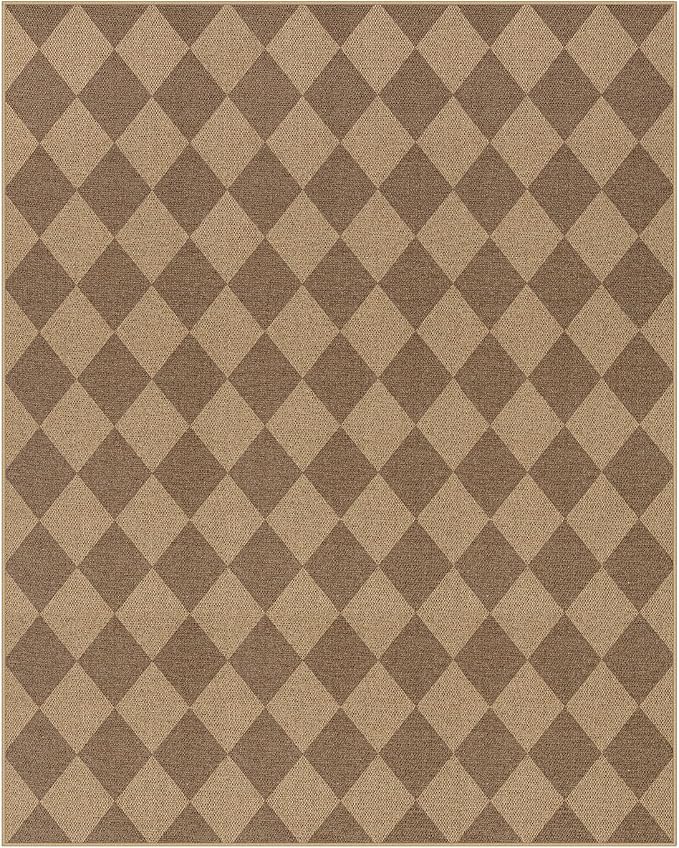 Lahome Colette Checkered Easy Jute Rug 8x10, Washable Rugs for Living Room Dining Room Farmhouse Indoor Outdoor Mat, Neutral Checkerboard Non Slip Black Carpet for Office Backyard Patio