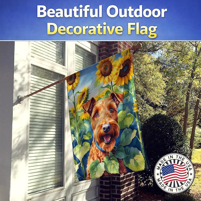 Caroline's Treasures DAC6099CHF Irish Terrier in Sunflowers House Flag Large Porch Sleeve Pole Decorative Outside Yard Banner Artwork Wall Hanging, Polyester, House Size, Multicolor