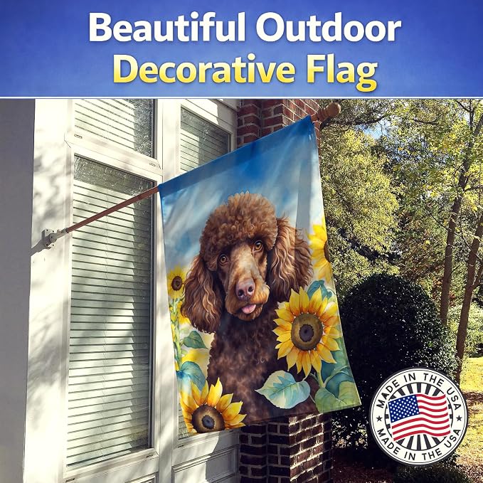 Caroline's Treasures DAC6140CHF Chocolate Poodle in Sunflowers House Flag Large Porch Sleeve Pole Decorative Outside Yard Banner Artwork Wall Hanging, Polyester, House Size, Multicolor