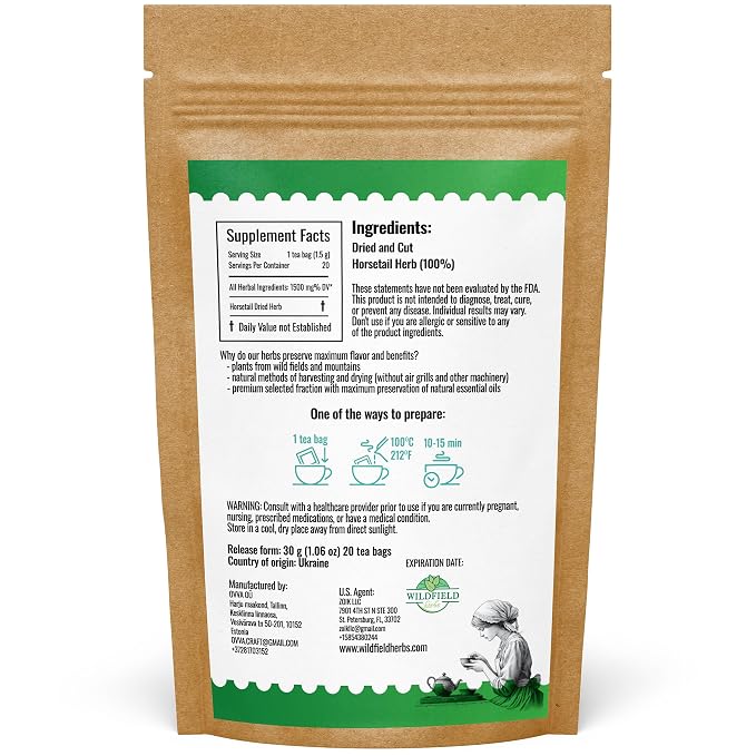 40 Bags Dried Horsetail Herb Tea Shavegrass Cola De Caballo Hierba (Equisetum Arvense) - 40 Count 1.5 g Tea Bags Horsetail Leaf Leaves Herb
