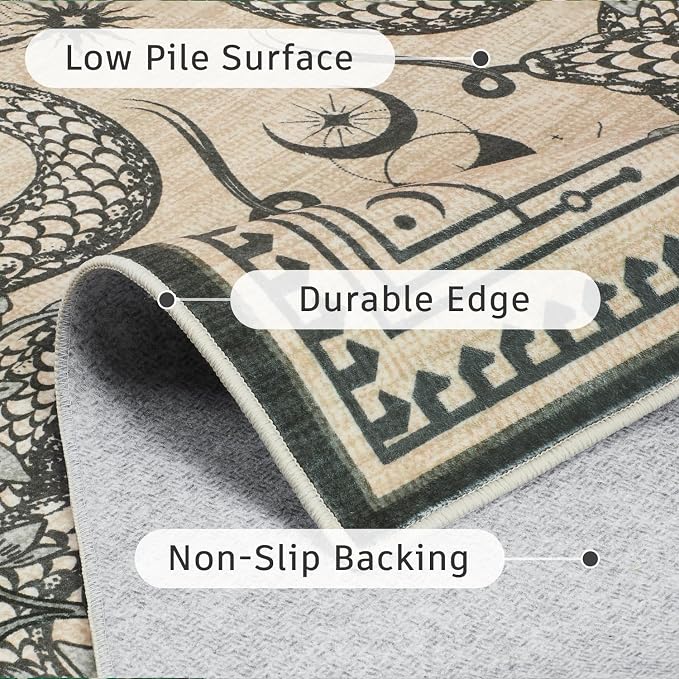 DCX 6x9 Washable Snake Rug for Living Room, Non Slip Low Pile Rug, Beige | Rugs for living rooms, bedroom, dining room, office, soft, gothic rug, sain resistant indoor carpet, home decor