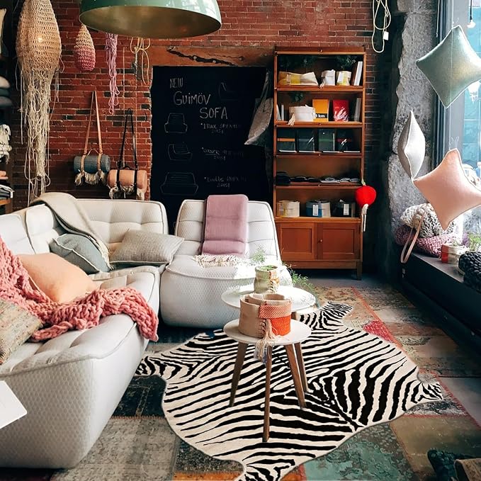 townssilk Area Rug Faux Zebra Print Rug 4.3x4.7 Feet Rug/Mat/Carpets for Home