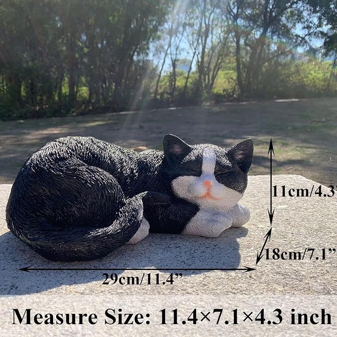 Cat Statue Outdoor Cat Figurines Garden Decor, Tuxedo Cats Black Tabby Statue Figurine Decor Sculpture for Patio, Yard, Sleeping Tabby Statues for Indoor Table Accessory, Gift for Mom