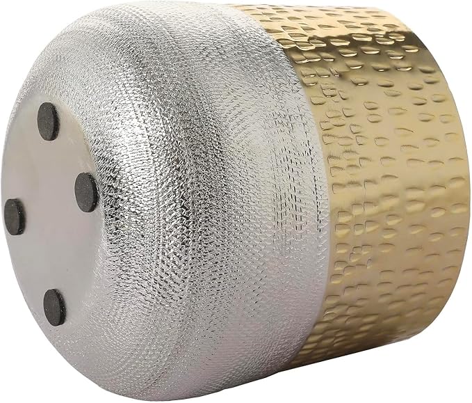MyGift Round Two-Toned Indoor Planter Pot, Hammered Brass and Milled Embossed Silver Tone Metal Planter Vase, Set of 2 - Handcrafted in India