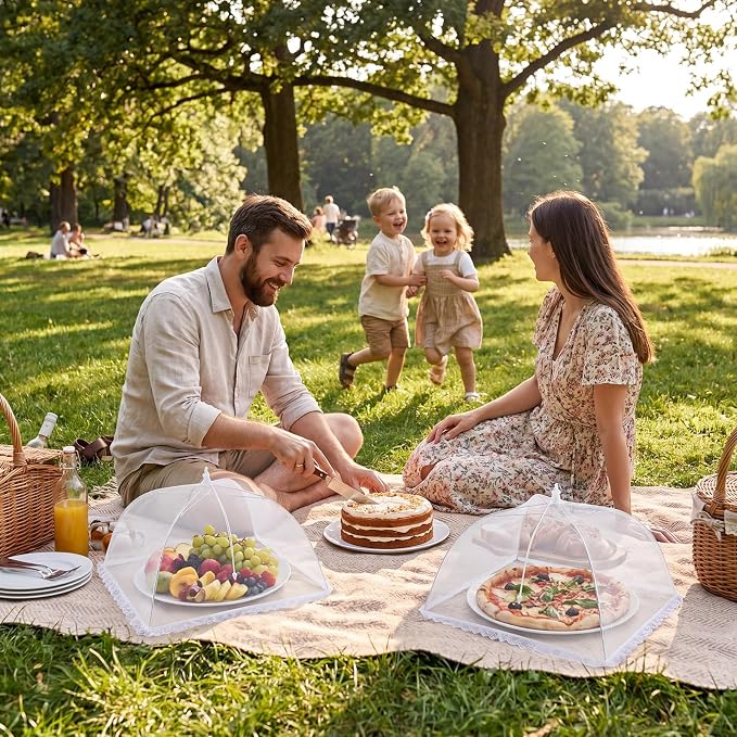 Homealexa 6 Pack 17" Mesh Food Covers, Outdoor Pop-Up Food Screen for Camping/Picnic/BBQ/Parties, Reusable Food Protector Tent Keeping Out Flies Bugs
