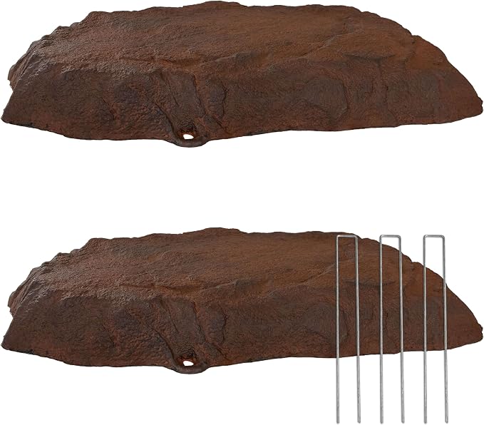 Sunnydaze 3.5” H Flat Faux Landscape Rock Cover - Lightweight Polyresin Fake Rock Well Pump Cover for Outside – Realistic Natural Texture – Brown - Set of 2