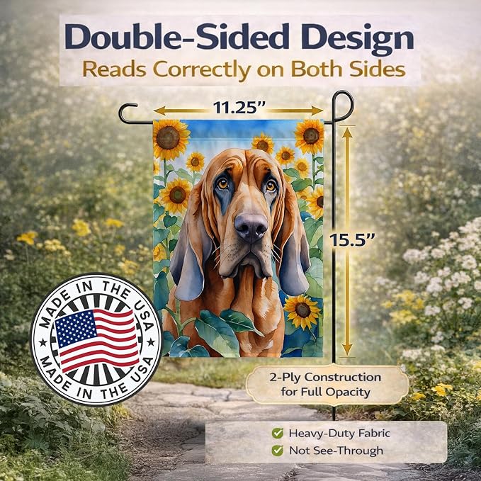 Caroline's Treasures DAC6029GF Bloodhound in Sunflowers Garden Flag Mailbox Flag Decorative Yard Flag Banner Outside Patio Artwork Yard Flower Beds, Garden Size, Multicolor