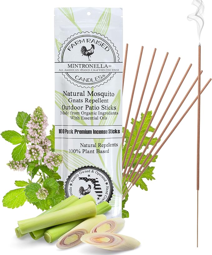 Mintronella USA Made Citronella & Peppermint Mosquito Repellent Incense Sticks – 100 Pack – Natural Bug & Insect Repellent – Outdoor Camping, Patio Decor – No‑See‑Um & Gnats, Fly