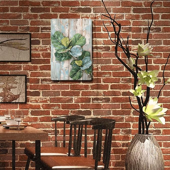 Metal Sign Tin Sign Vintage Wall Art Fiddle Leaf Fig Shabby Chic Tin Sign for Rustic Boho Decor Cottage Gardens and Vintage Art Lovers Funny Gardening Gift for Restaurant 8×12 Inches
