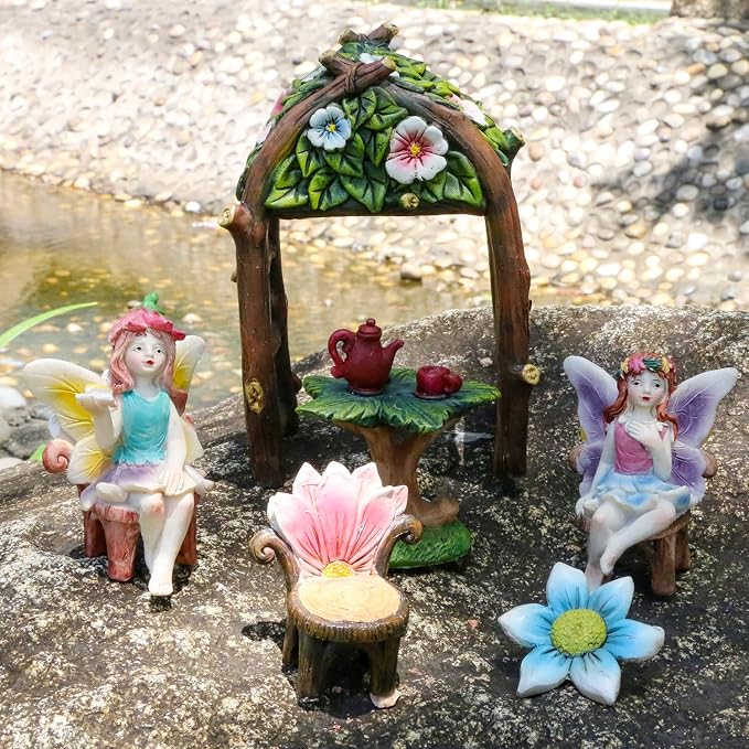 BangBangDa Miniature Fairy Garden Decoration Set - Mini Fairy Figurines Houses Accessories Yard Patio Decor Girl Boy Birthday Gifts Indoor Outdoor Flower Succulent Garden Kit 23PCS