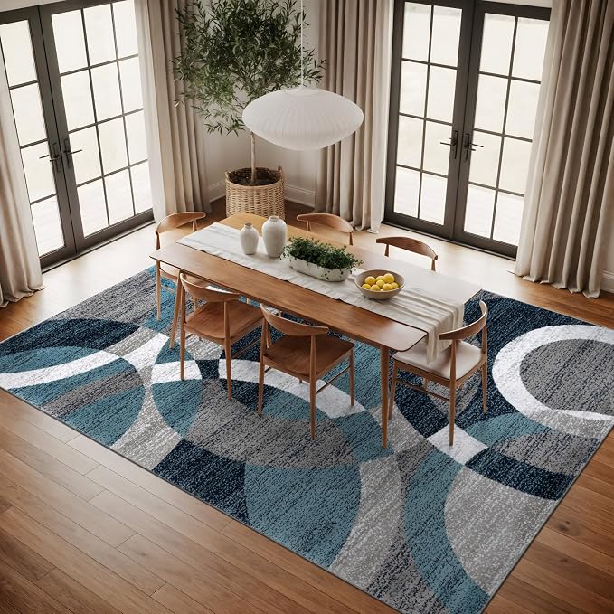Rugshop Abstract Circles Contemporary High Traffic Area Rug Blue 10' x 14' | Rectangular, Size 10' x 14', Living Room, Bedroom, Dining Room, Home Office, Kitchen, Entryway, Hallway, Nursery, Kids Room
