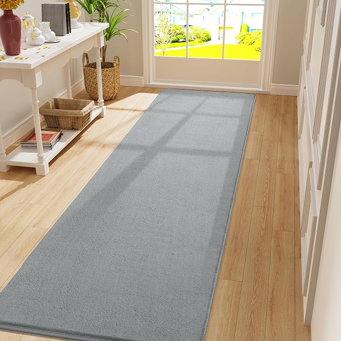 Amearea Modern Soft Hallway Runner Rug, 2x10 Feet Washable Long Runner Rugs | Grey Fluffy Bedroom Rugs, Indoor Non Slip Memory Foam Rug Carpet for Hallway Entrance Kitchen Living Room Home Decor