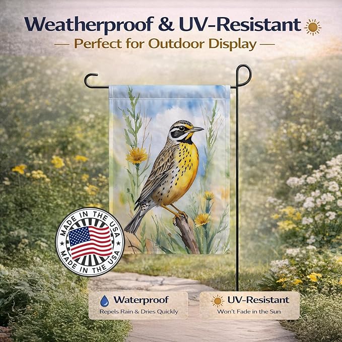 Caroline's Treasures North Dakota Western Meadowlark Garden Flag Mailbox Flag Decorative Yard Flag Banner Outside Patio Artwork Yard Flower Beds, Garden Size, Multicolor