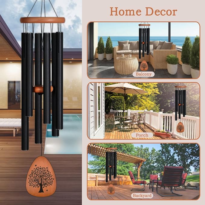 Memorial Wind Chimes for Loss of Loved One, 32" Sympathy Wind Chimes in memory of a Loved One - Beech Wood & 6 Tubes, Bereavement Gifts for Loss of Mom or Dad, Sympathy Gifts for Funeral & Remembrance