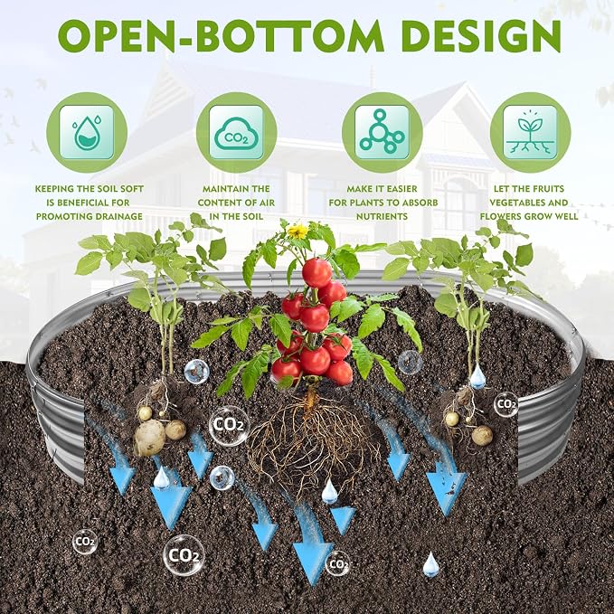 YSEJOMP 5X2.7X1 FT Oval Galvanized Metal Garden Raised Bed/Plant Box for Planting,32 Inches Diameter Iron Fire Pit Ring,Small Animal Fence-3 in 1 Modular Design in Black (Silver, 60X32X11.5 Inches)