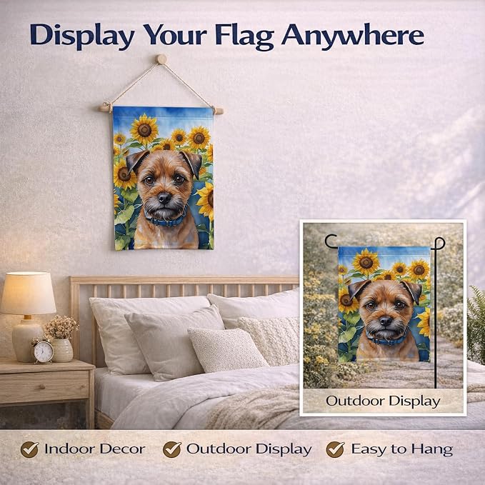 Caroline's Treasures DAC6033GF Border Terrier in Sunflowers Garden Flag Mailbox Flag Decorative Yard Flag Banner Outside Patio Artwork Yard Flower Beds, Garden Size, Multicolor