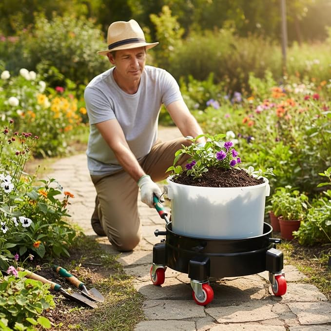 5 Gallon Bucket Dolly with 2 Lockable Swivel Casters, Adjustable Side Screws Secure Bucket, 300LB Capacity, Smooth Rolling Mobile Base, Easy Assembly for Car Wash Detailing & Gardening