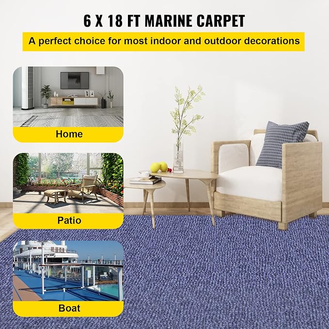 Happybuy 6 ft x 18 ft Deep Blue Marine Carpet for Boats Waterproof - 0.18" Thick Indoor Outdoor Rug Carpet Roll for Home Patio Porch Deck