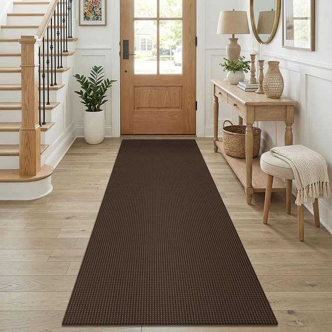 KOZYFLY Cotton Runners for Hallway 2.5'x8', Washable Runner Rug, Woven Non Slip Kitchen Runner, Braided Entryway Rug, Floor Carpet for Foyer, Bedroom, Hall, Brown/Dark Brown