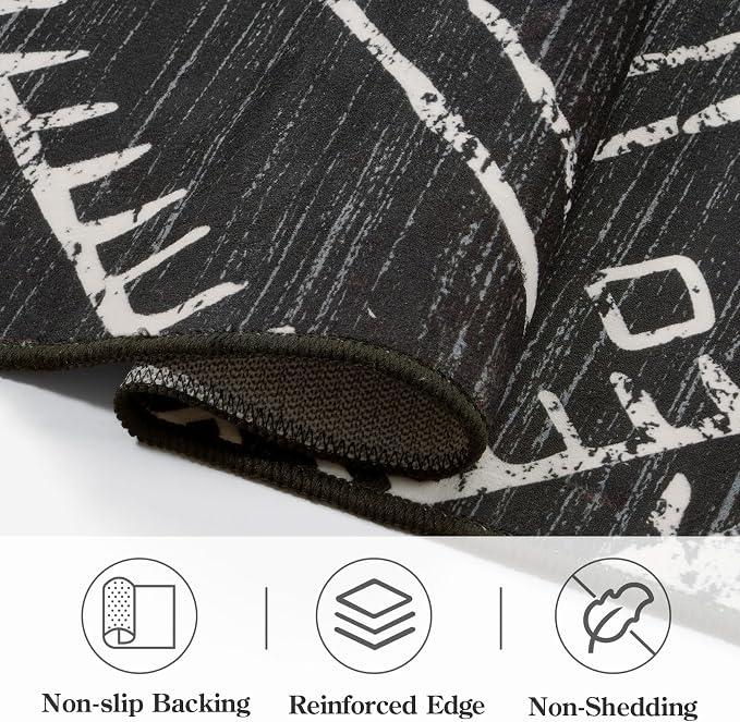 LIVEBOX Western 5x7 Area Rug, Black Washable Rugs for Living Room Bedroom, Non Slip Moroccan Tribal Rug Low Pile Modern Geometric Boho Area Rugs Diamond Carpet for Dining Room Home Office Playroom