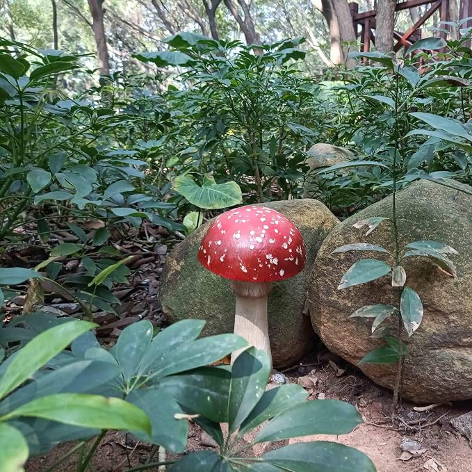 Mushroom Decor Outdoor Garden Statue - Garden Gnome's Favorite Garden Decoration Patio Decor (11.8", Red)