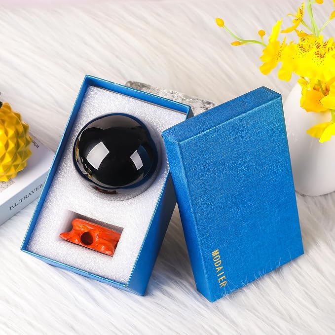 Black Obsidian Crystal Ball 80mm/3.1 inch with Rose Wooden Stand and Gift Box for Home Decor, Meditation,Fortune Teller,Feng Shui,Halloween,Magic,Quartz Crystal Orb Prop Decorative Glass Sphere