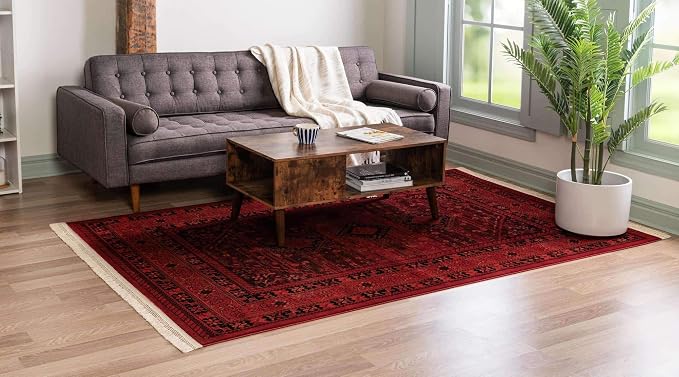Unique Loom Tekke Collection Area Rug - Sheibani (6' 1" x 9' Rectangle, Red/ Black)