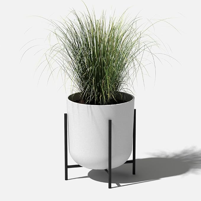 Veradek Mason Series Raised Lima Planter - Round Planter for Patio/Balcony | Plastic-Stone Composite w/Metal Plant Stand | Modern Décor for Plants