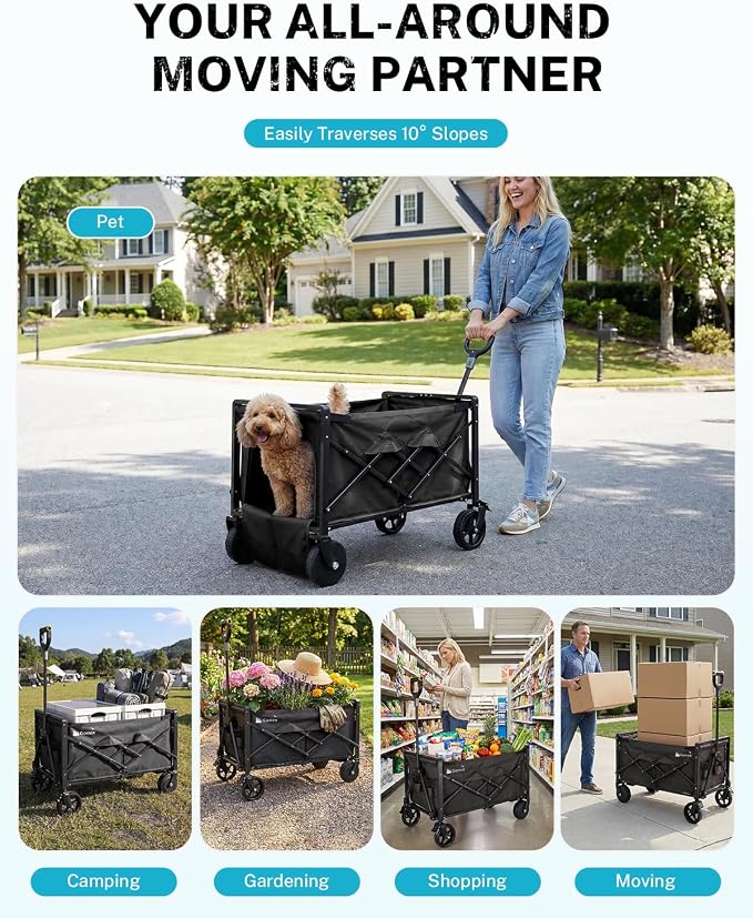 Gonex Electric Wagon Cart with Smart Handlebar 360lbs Heavy Duty Motorized Utility Wagon for Camping Gardening 200L Collapsible Foldable Grocery Cart with Silent Hub Motor Magnetic Brake Black