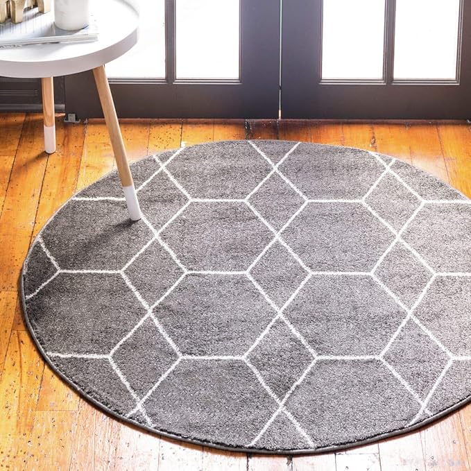 Unique Loom Trellis Frieze Collection Area Rug - Geometric (8' Round, Dark Gray/ Ivory)