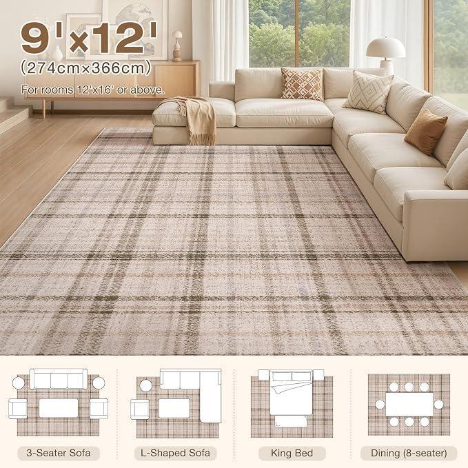 Tortania Area Rug Living Room Rugs - 9x12 Washable Large Soft Neutral Boho Moroccan Bohemian Farmhouse Rug Indoor Floor Carpet for Bedroom Under Dining Table Home Office Decor - Taupe