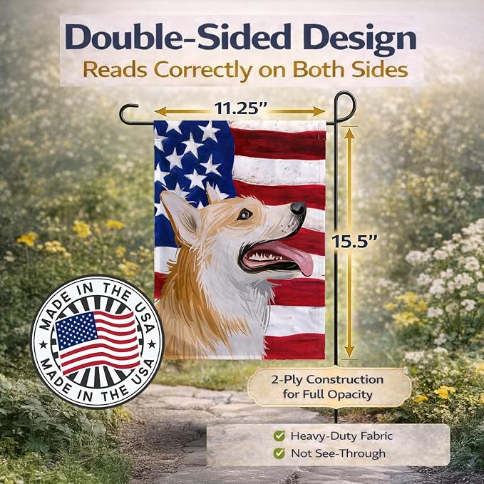 Caroline's Treasures CK6751GF Pembroke Welsh Corgi American Flag Garden Flag Mailbox Flag Decorative Yard Flag Banner Outside Patio Artwork Yard Flower Beds, Garden Size, Multicolor