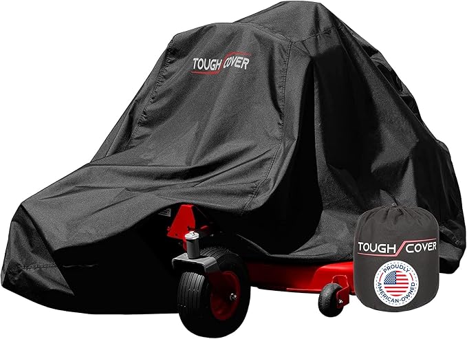 Tough Cover Zero Turn Mower Cover - 600D Marine Grade Fabric, Black, Waterproof & Drawstring Strap, Riding Lawn Mower Cover with UV, Dust, Rain & Snow Protection