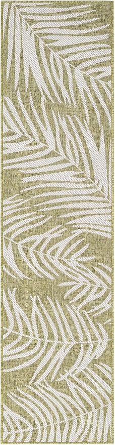 Unique Loom Outdoor Botanical Collection Area Rug - Palm (2' x 8' Runner Green/Ivory)