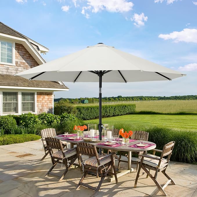 MASTERCANOPY 10FT Patio Umbrella with Push Button Tilt and Crank, Outdoor Market Umbrella with 8 Sturdy Ribs, UV Protection & Waterproof for Garden, Deck, Backyard, Pool (Light Beige)