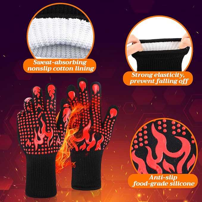 Grill Baskets for Outdoor Grills Set, 2 Sizes Stainless Steel Grill Baskets with BBQ Gloves for Veggies, Fish & Shrimp, Grilling Accessories Gifts for Dad, Husband, Friends, Father's Day