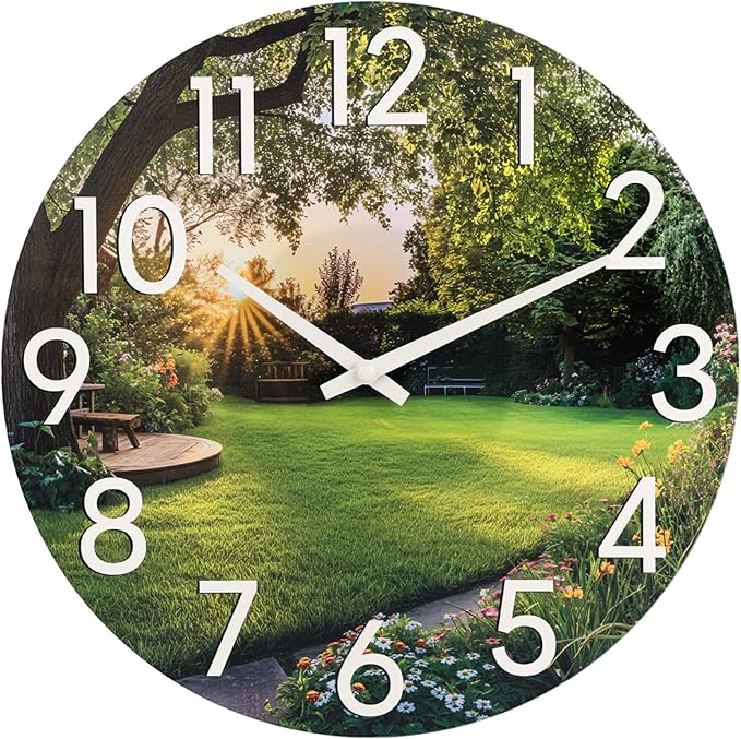 JoFomp Indoor Outdoor Wall Clock Waterproof, 14 Inch Garden Clock with Glass, Large Outdoor Clocks for Patio, Silent Outside Wall Clocks Battery Operated, Weatherproof Outdoor Clock for Pool Area Yard
