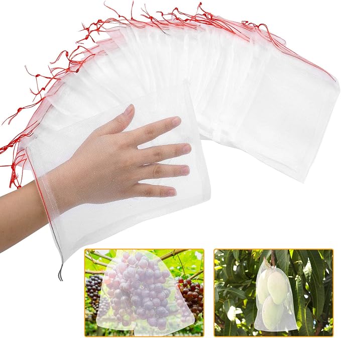Kikhope 50 Pcs Fruit Protection Bags,10"x6" Fruit Netting Bags | Fruit Protection Netting Bags, Insect Bird Netting, Pest Barrier Bags, Garden Net with Drawstring, Fruit Cover Bags