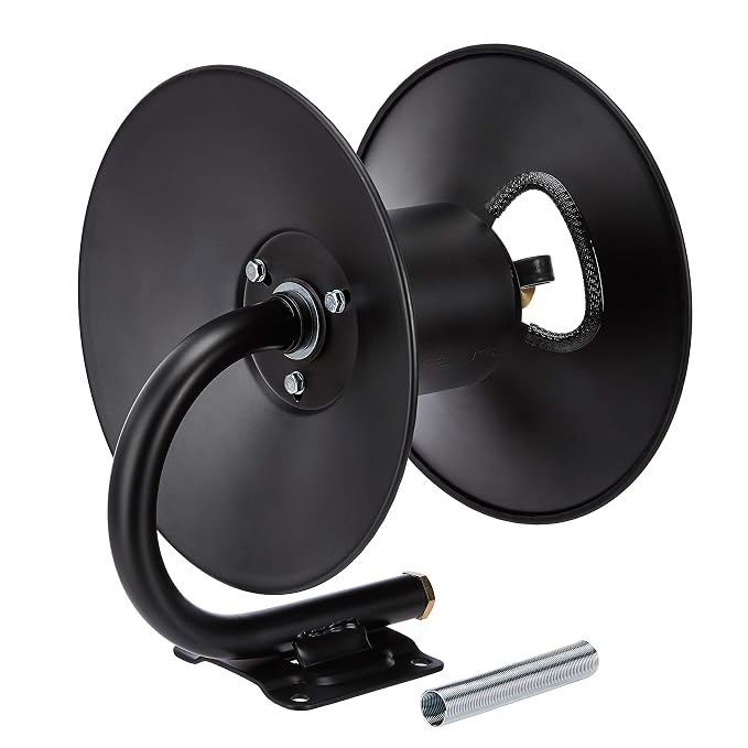 Amazon Basics Retractable Air Hose Reel - Fits 3/8-Inch 50-Feet Air Compressor Hoses, Portable, Works Well, 300PSI, Black, Hoses Excluded, Not for Water/Pressure Washers