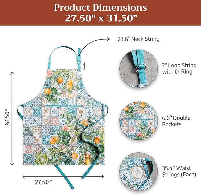 Maison d' Hermine Aprons for women with Pocket 100% Cotton (27.50"x31.50") | Adjustable Neck Strap & long ties Apron Men Chef Wedding Cooking Gardening Server Maid