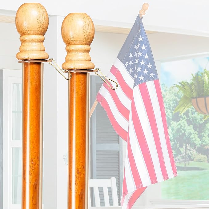 Evergreen Set of 2 Flag Poles, 56" Solid Wood Flag Pole with One Clip and Anti-Wrap Tube for 3'x5' Estate Flag with Pole Sleeve, Outdoor Weatherproof Use for Residential or Commercial