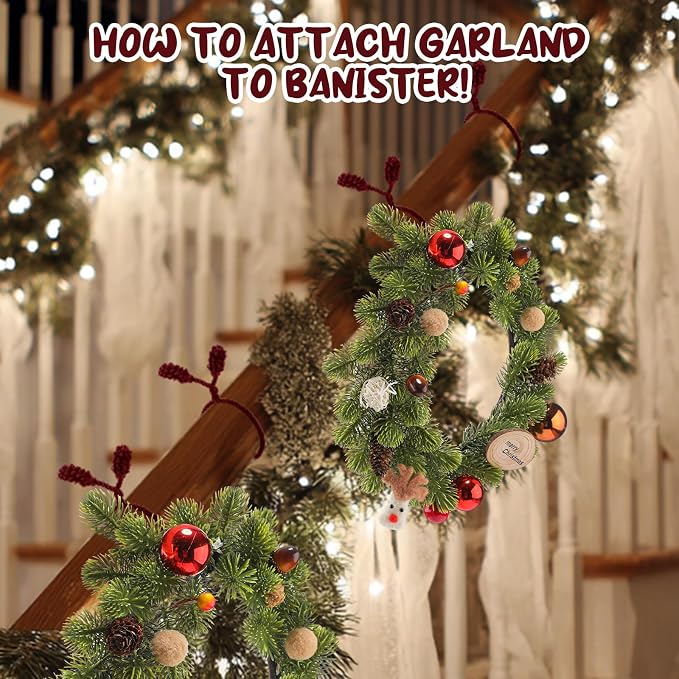 Riakrum 20 Pcs Christmas 20 Inches and 16 Inches Set Decorative Garland Twist Ties Garland Decor for Xmas Holiday Lights Bannisters Stairways Railings (Burgundy)