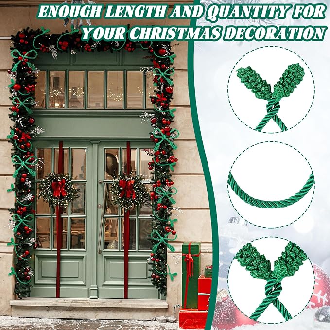 Riakrum 20 Pcs Christmas 20 Inches and 16 Inches Set Decorative Garland Twist Ties Garland Decor for Xmas Holiday Lights Bannisters Stairways Railings (Green)