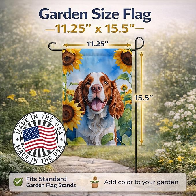 Caroline's Treasures DAC6171GF Welsh Springer Spaniel in Sunflowers Garden Flag Mailbox Flag Decorative Yard Flag Banner Outside Patio Artwork Yard Flower Beds, Garden Size, Multicolor