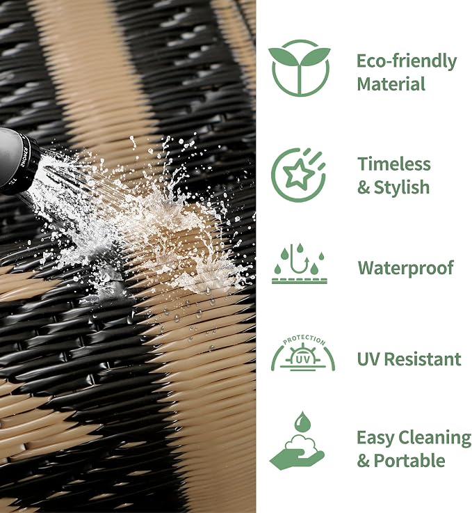 GENIMO Outdoor Rug for Patio Clearance - 8x10 ft Waterproof Plastic Camping Rugs, Reversible Outside Rv Mat Carpet for Porch, Deck, Picnic, Balcony, Beach, Backyard, Black Brown