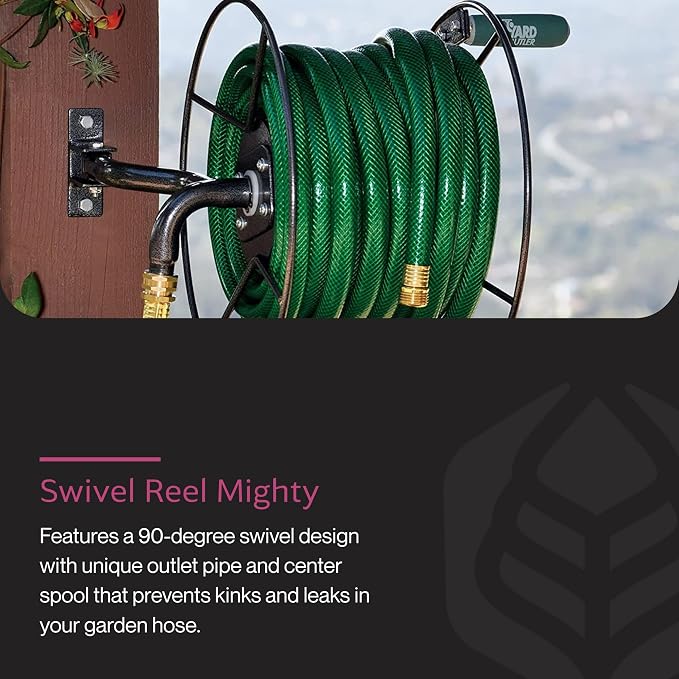 Yard Butler Hose Reel Mounts - Compact and Versatile Garden Hose Holder with Swivel and Mounting Options - Great for Garden Storage, 180 Degree Pivot