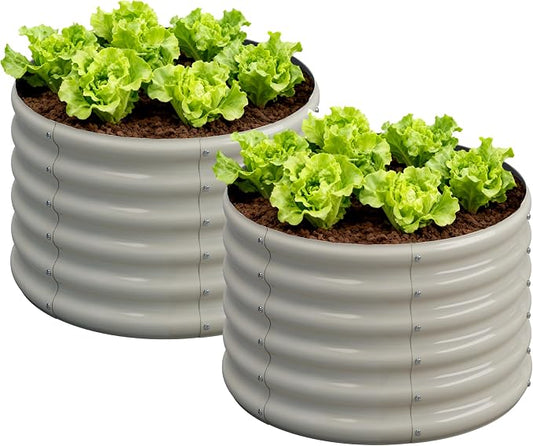 2PCS 2x2x1.5FT Galvanized Raised Garden Bed Kit,Vegetable Boxes-Round Metal Flower Box,Large Planter Raised Beds Outdoor Garden for Planting,Fruit,Herb-White 0.8mm
