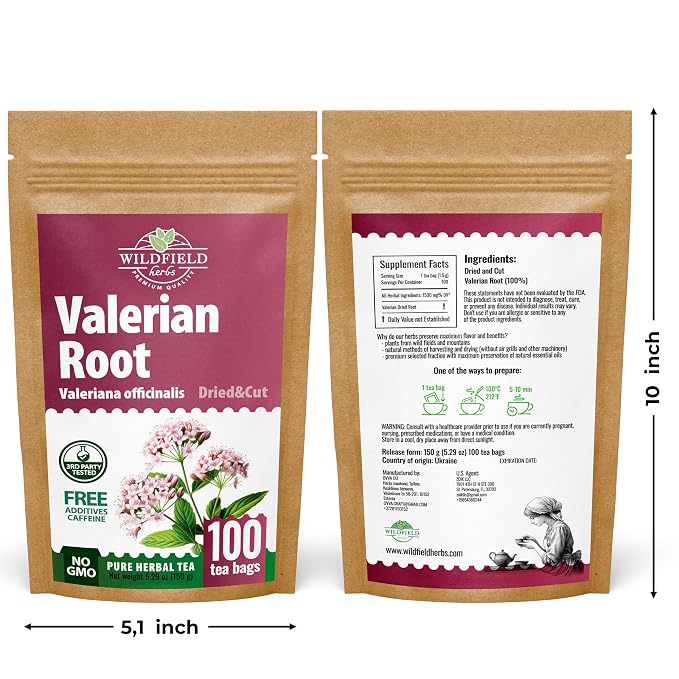 100 Valerian Root Herb Valerian Root Tea Loose Leaf Herbal Tea (Valeriana officinalis) - 100 Count 1.5g Valeriana Roots Tea Herb