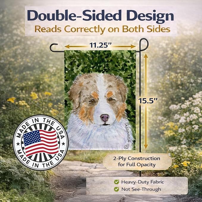 Caroline's Treasures SS8732GF Australian Shepherd Garden Flag Mailbox Flag Decorative Yard Flag Banner Outside Patio Artwork Yard Flower Beds, Garden Size, Multicolor